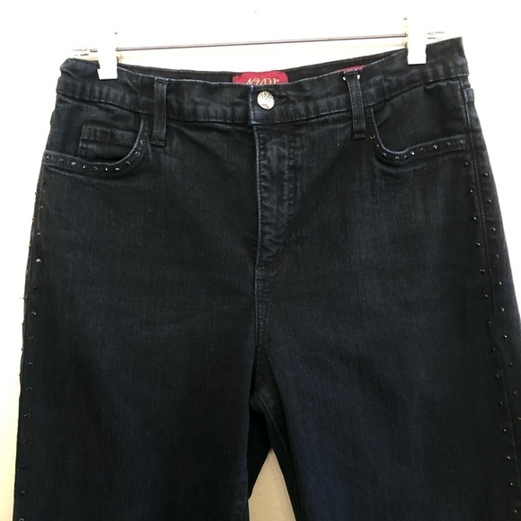 NYDJ Woman’s Denim Tummy Tuck Bootcut Black Rhinestone Jeans Size 14 - Picture 7 of 16